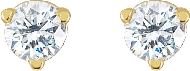 14K Gold Natural Diamond Round 3-Prong Stud Earrings - Yellow Gold - view 8