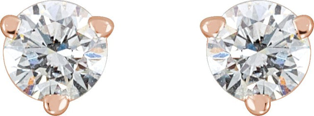14K Gold Natural Diamond Round 3-Prong Stud Earrings - Rose Gold - view 8
