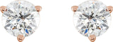 14K Gold Natural Diamond Round 3-Prong Stud Earrings - Rose Gold - view 8