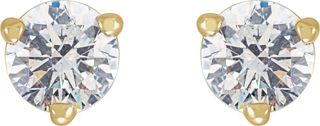 14K Gold Natural Diamond Round 3-Prong Stud Earrings - Yellow Gold - view 8