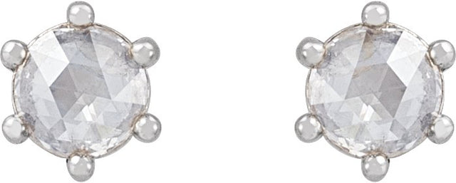 Platinum Natural Diamond Round 6-Prong Rose-Cut Stud Earrings - view 4