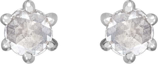 14K Gold Natural Diamond Round 6-Prong Rose-Cut Stud Earrings - White Gold - view 4
