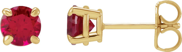 14K Gold Lab-Grown Ruby Round 4-Prong Claw Stud Earrings - Yellow Gold - view 3
