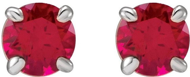 Platinum Lab-Grown Ruby Round 4-Prong Claw Stud Earrings - view 5