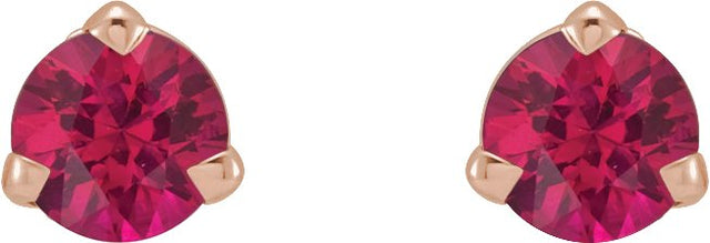 14K Gold Natural Ruby Round 3-Prong Claw Cocktail-Style Stud Earrings - Rose Gold - view 4