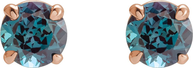 14K Gold Lab-Grown Alexandrite Round 4-Prong Claw Stud Earrings - Rose Gold - view 5