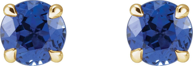 14K Gold Lab-Grown Blue Sapphire Round 4-Prong Claw Stud Earrings - Yellow Gold - view 4