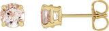 14K Gold Natural Pink Morganite Round 4-Prong Claw Stud Earrings - Yellow Gold - view 3