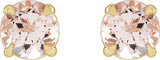 14K Gold Natural Pink Morganite Round 4-Prong Claw Stud Earrings - Yellow Gold - view 4