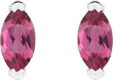 Platinum Marquise Natural Pink Tourmaline Solitaire V-Prong Stud Earrings - view 6