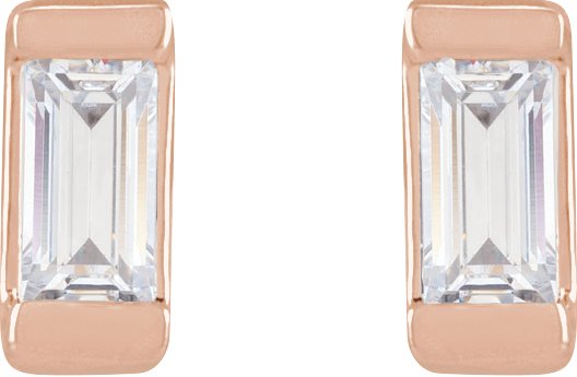 14K Gold Lab-Grown Diamond Straight Baguette Bezel-Set Stud Earrings - Rose Gold - view 8