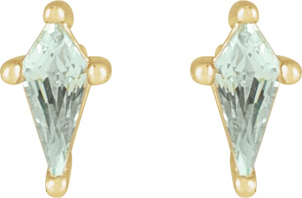 14K Gold Lab-Grown Green Sapphire Kite 4-Prong Stud Earrings - Yellow Gold - view 4