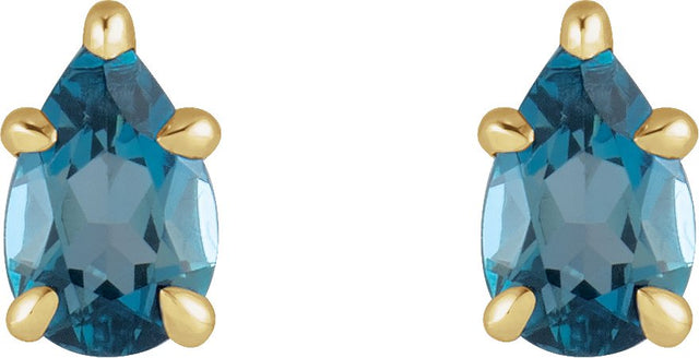 14K Gold Natural London Blue Topaz Pear 5-Prong Claw Stud Earrings - Yellow Gold - view 4