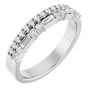 Platinum Straight Baguette Natural Diamond Double Row Anniversary Band – 1/3 CTW