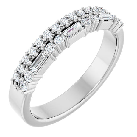 Platinum Straight Baguette Natural Diamond Double Row Anniversary Band – 1/3 CTW