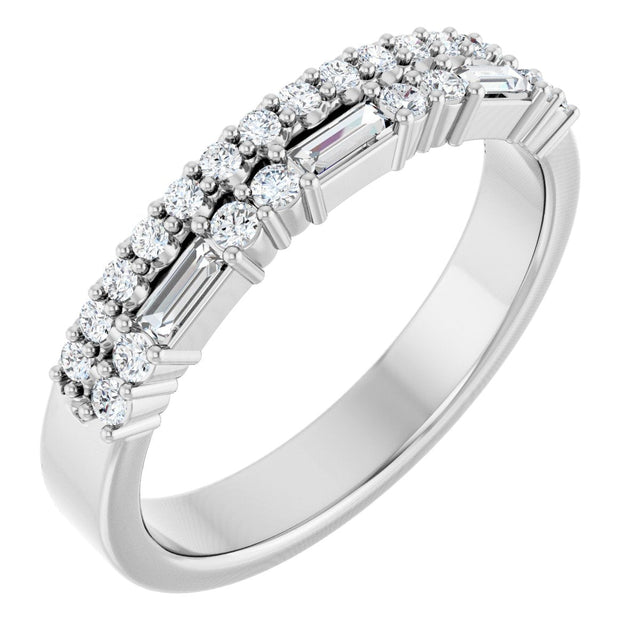 14K Gold Straight Baguette Natural Diamond Double Row Anniversary Band – 1/3 CTW - White Gold