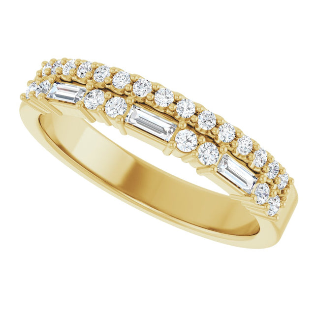14K Gold Straight Baguette Natural Diamond Double Row Anniversary Band – 1/3 CTW - Yellow Gold - view 5