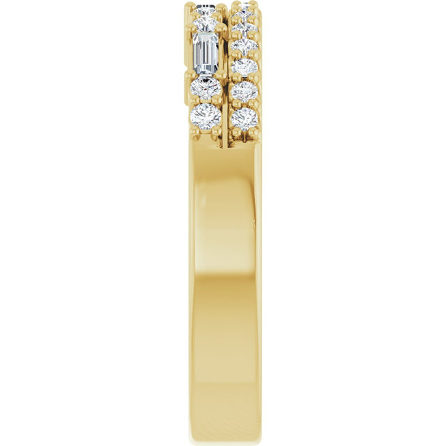 14K Gold Straight Baguette Natural Diamond Double Row Anniversary Band – 1/3 CTW - Yellow Gold - view 4