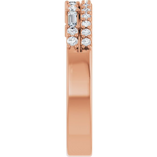 14K Gold Straight Baguette Natural Diamond Double Row Anniversary Band – 1/3 CTW - Rose Gold - view 4