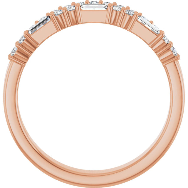 14K Gold Straight Baguette Natural Diamond Double Row Anniversary Band – 1/3 CTW - Rose Gold - view 2