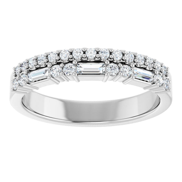 Platinum Straight Baguette Natural Diamond Double Row Anniversary Band – 1/3 CTW - view 3