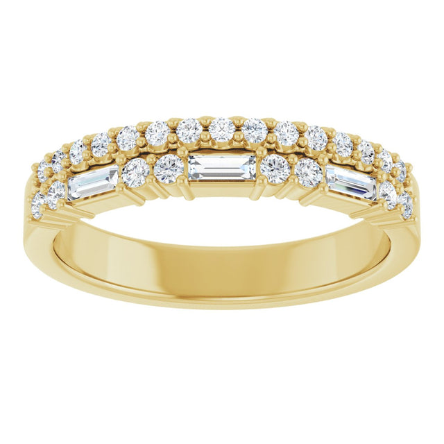 14K Gold Straight Baguette Natural Diamond Double Row Anniversary Band – 1/3 CTW - Yellow Gold - view 3