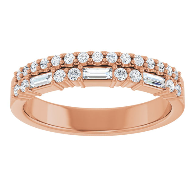 14K Gold Straight Baguette Natural Diamond Double Row Anniversary Band – 1/3 CTW - Rose Gold - view 3
