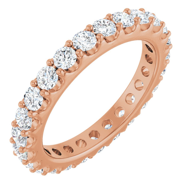 14K Gold Round Natural Diamond Shared-Prong Eternity Band – 2.5 mm Stones (1 3/8–1 1/2 CTW) .0 - Rose Gold