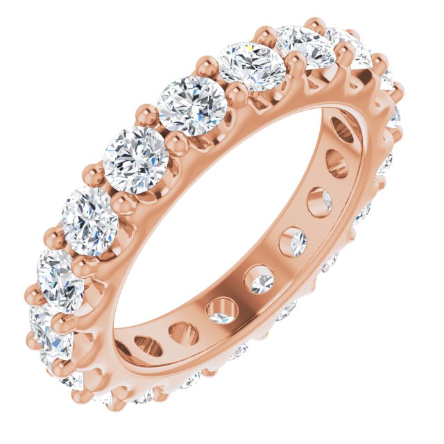 14K Gold Round Natural Diamond Shared-Prong Eternity Band – 3 mm Stones (1 3/4–2 CTW) - Rose Gold