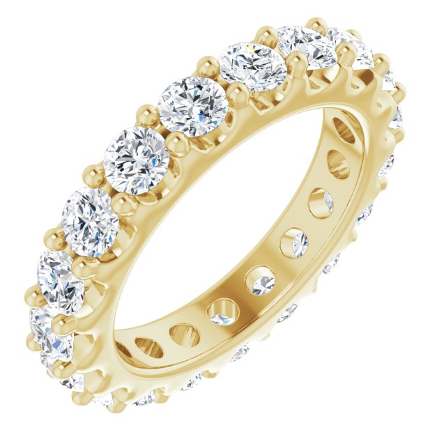 14K Gold Round Natural Diamond Shared-Prong Eternity Band – 3 mm Stones (1 3/4–2 CTW) - Yellow Gold