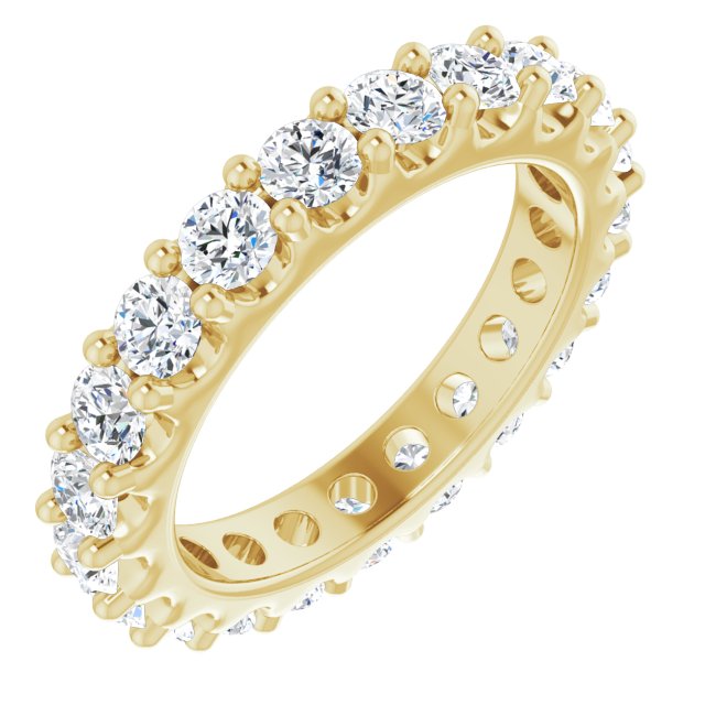 14K Gold Round Natural Diamond Shared-Prong Eternity Band – 3 mm Stones (1 3/4–2 CTW) - Yellow Gold