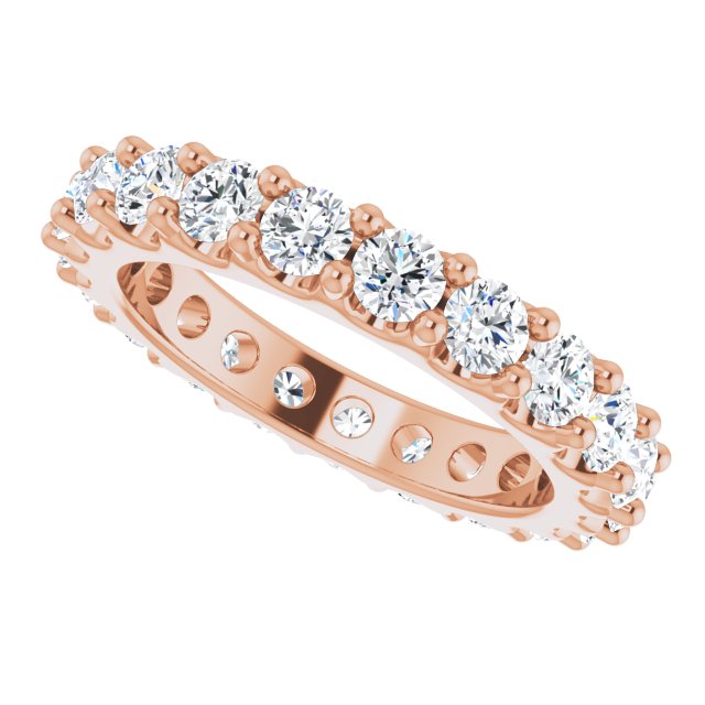 14K Gold Round Natural Diamond Shared-Prong Eternity Band – 3 mm Stones (1 3/4–2 CTW) - Rose Gold - view 5
