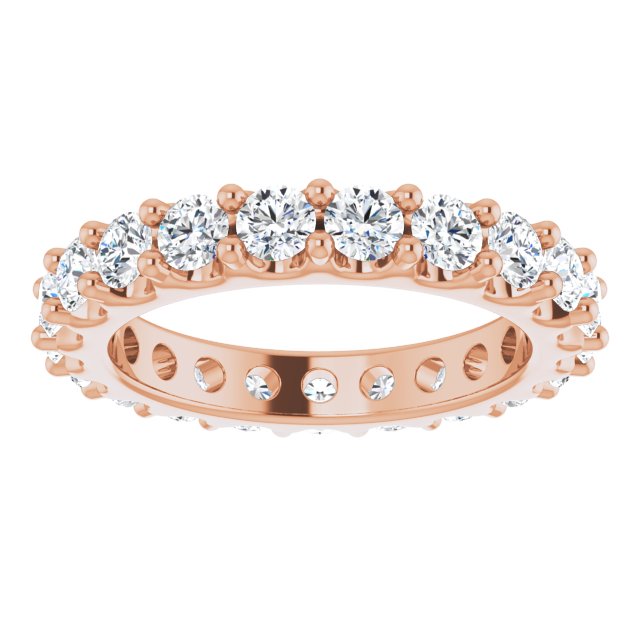 14K Gold Round Natural Diamond Shared-Prong Eternity Band – 3 mm Stones (1 3/4–2 CTW) - Rose Gold - view 3