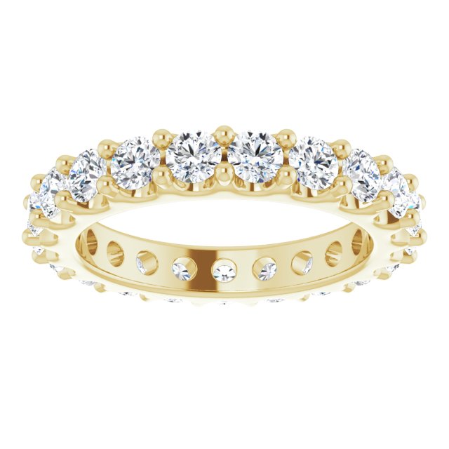14K Gold Round Natural Diamond Shared-Prong Eternity Band – 3 mm Stones (1 3/4–2 CTW) - Yellow Gold - view 3