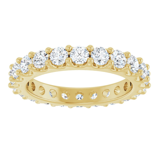 14K Gold Round Natural Diamond Shared-Prong Eternity Band – 3 mm Stones (1 3/4–2 CTW) - Yellow Gold - view 3