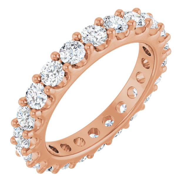 14K Gold Round Natural Diamond Shared-Prong Eternity Band – 3 mm Stones (1 3/4–2 CTW) - Rose Gold