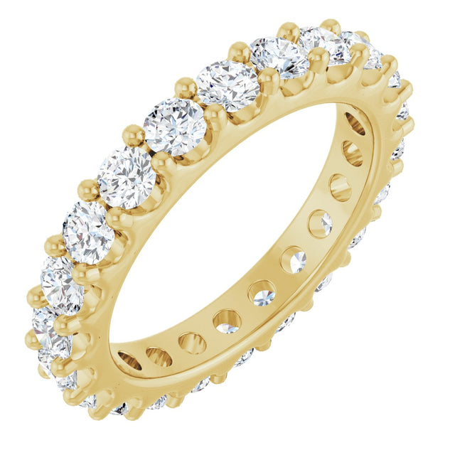 14K Gold Round Natural Diamond Shared-Prong Eternity Band – 3 mm Stones (1 3/4–2 CTW) - Yellow Gold