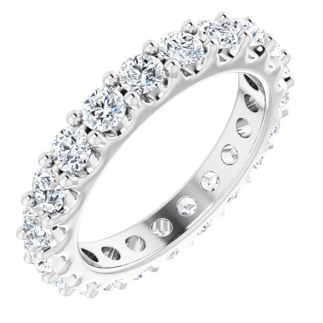 14K Gold Round Natural Diamond Shared-Prong Eternity Band – 3 mm Stones (1 3/4–2 CTW) - White Gold