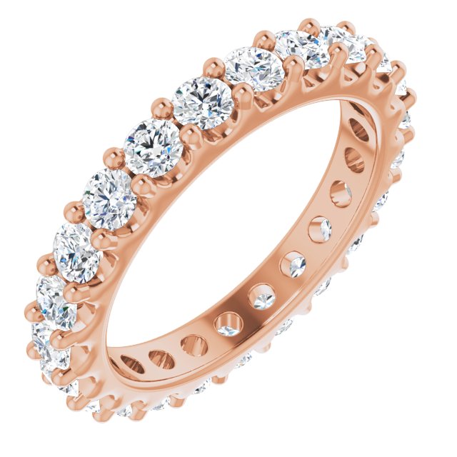 14K Gold Round Natural Diamond Shared-Prong Eternity Band – 3 mm Stones (1 3/4–2 CTW) - Rose Gold