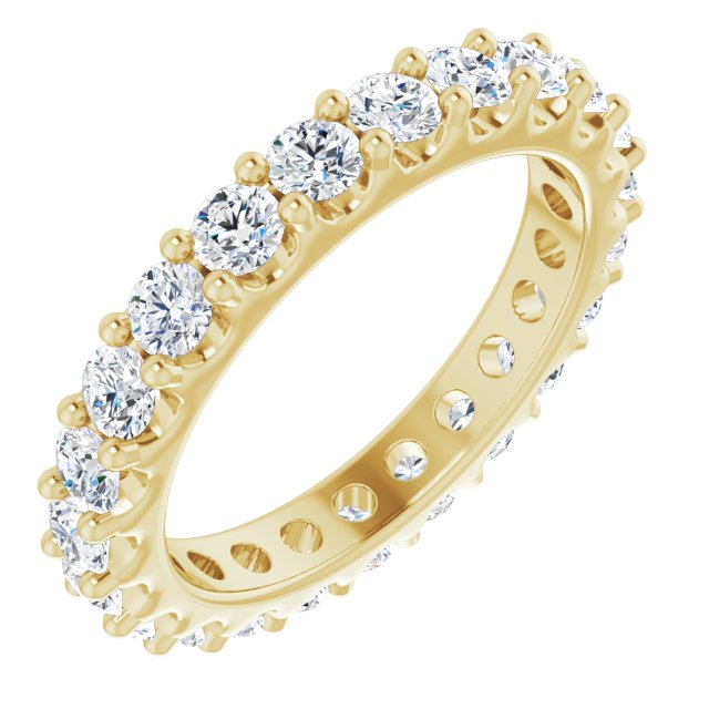 14K Gold Round Natural Diamond Shared-Prong Eternity Band – 3 mm Stones (1 3/4–2 CTW) - Yellow Gold