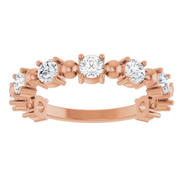 14K Gold Round Natural Diamond Beaded Anniversary Band – 1/6–3/4 CTW - Rose Gold - view 3