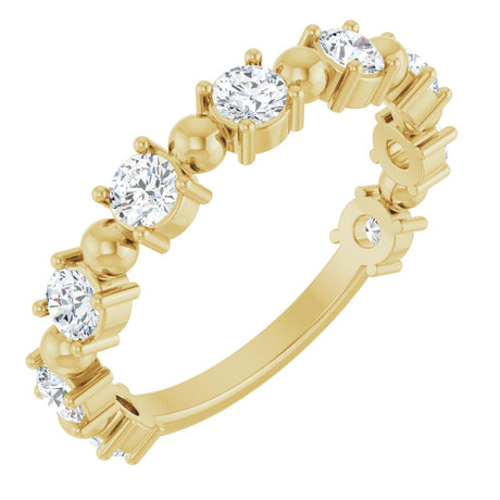 14K Gold Round Natural Diamond Beaded Anniversary Band – 1/6–3/4 CTW - Yellow Gold