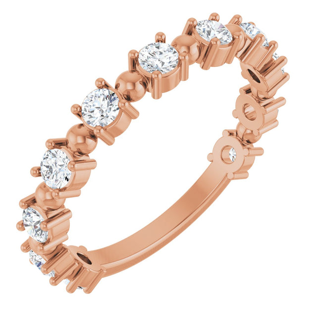 14K Gold Round Natural Diamond Beaded Anniversary Band – 1/6–3/4 CTW - Rose Gold