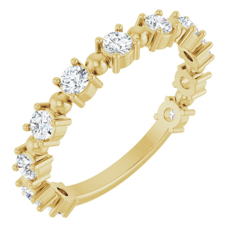 14K Gold Round Natural Diamond Beaded Anniversary Band – 1/6–3/4 CTW - Yellow Gold