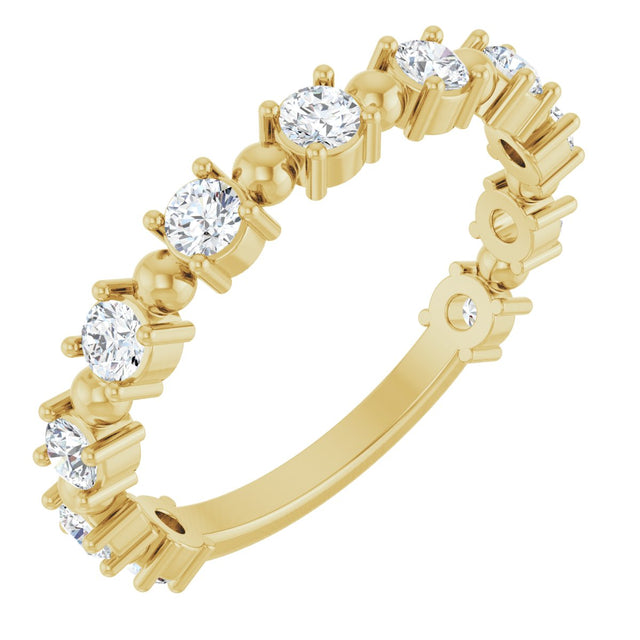 14K Gold Round Natural Diamond Beaded Anniversary Band – 1/6–3/4 CTW - Yellow Gold
