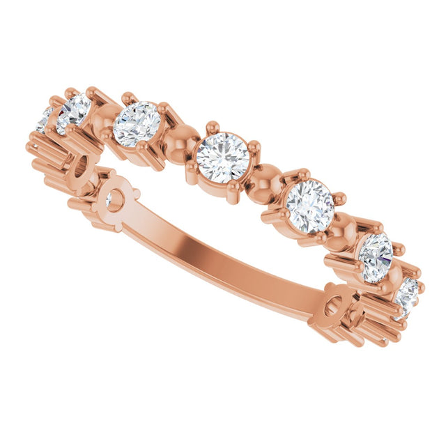 14K Gold Round Natural Diamond Beaded Anniversary Band – 1/6–3/4 CTW - Rose Gold - view 5