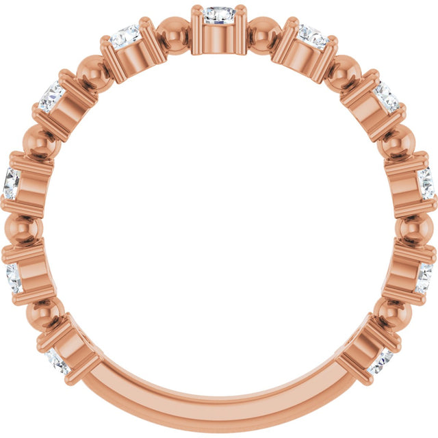 14K Gold Round Natural Diamond Beaded Anniversary Band – 1/6–3/4 CTW - Rose Gold - view 2