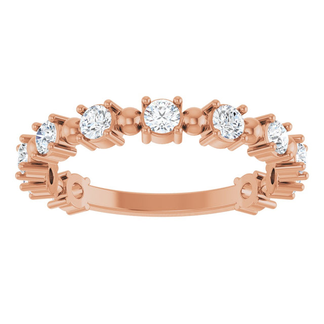 14K Gold Round Natural Diamond Beaded Anniversary Band – 1/6–3/4 CTW - Rose Gold - view 3