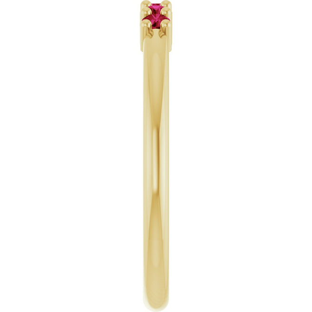 14K Gold Round Natural Red Ruby Milestone Anniversary Band - Yellow Gold - view 4