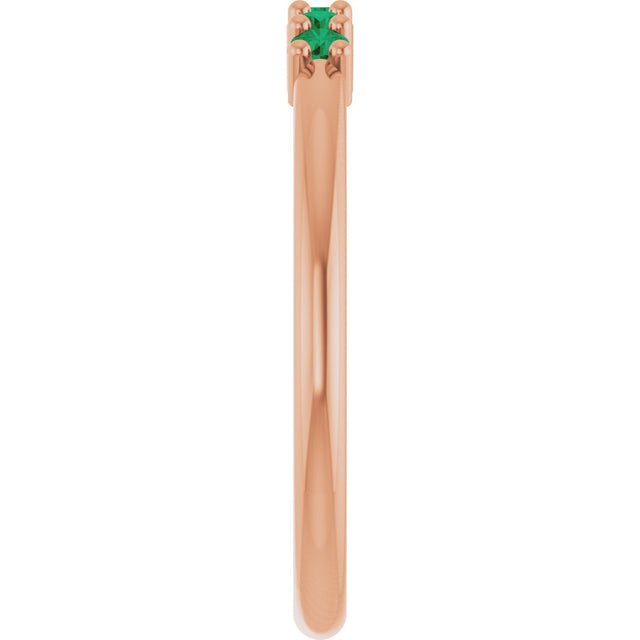 14K Gold Round Natural Green Emerald Milestone Anniversary Band - Rose Gold - view 4